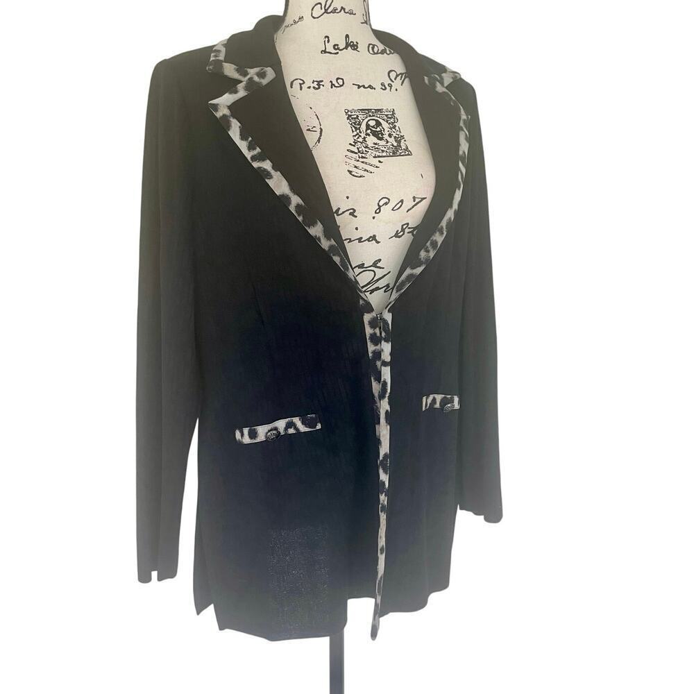 MING WANG BLAZER KNIT TAILORED BLACK LEOPARD TRIM SZ M SHOULDER PADS BADDIECORE - Picture 5 of 16